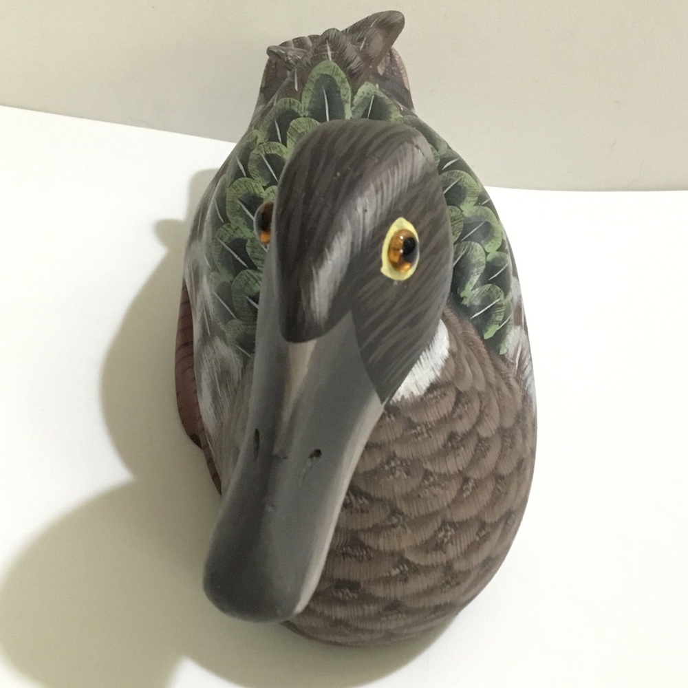🦆Vintage solid wood carved duck decoy with glass eyes🦆